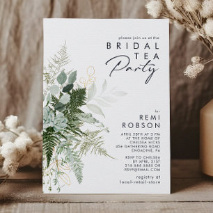 Greenery and Gold Leaf Bridal Tea Party Einladung