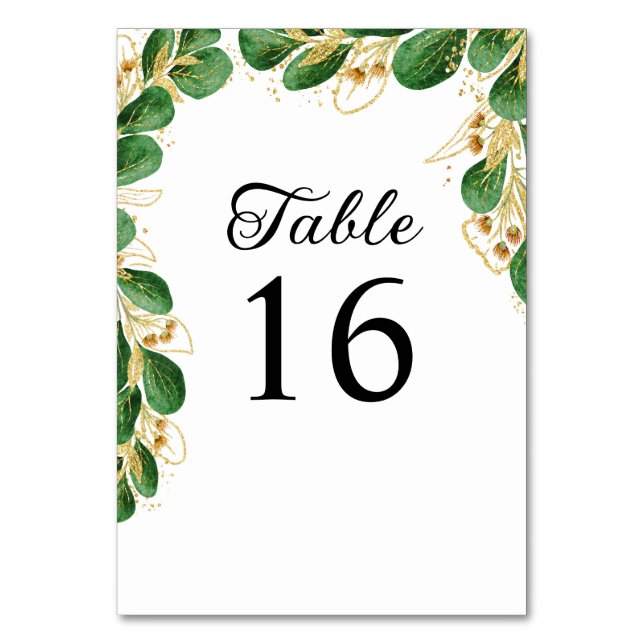 Greenery and Gold Leaf Elegante Hochzeit Tischnummer (Vorderseite)
