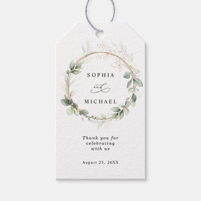 Greenery and Gold Wedding Gift Tag Geschenkanhänger (Vorderseite)