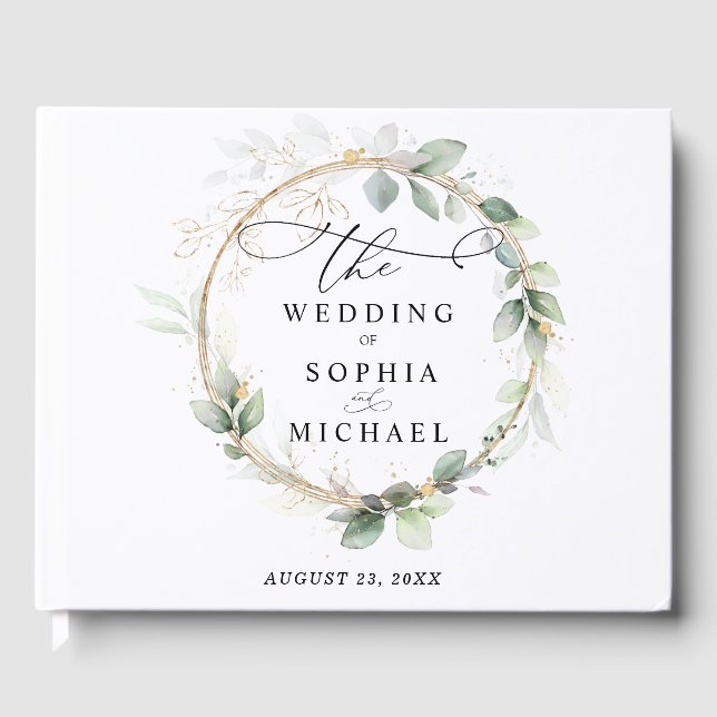 Greenery and Gold Wedding Guest Book Gästebuch (Vorderseite)