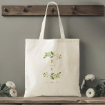 Greenery and Gold Wedding Monogram Tragetasche<br><div class="desc">Maßgeschneiderte Hochzeitstüte mit elegantem Aquarellkranz mit personalisierter Monogramm und Datum.</div>