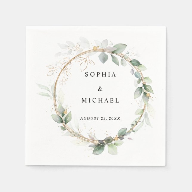 Greenery and Gold Wedding Napkins Serviette (Vorderseite)