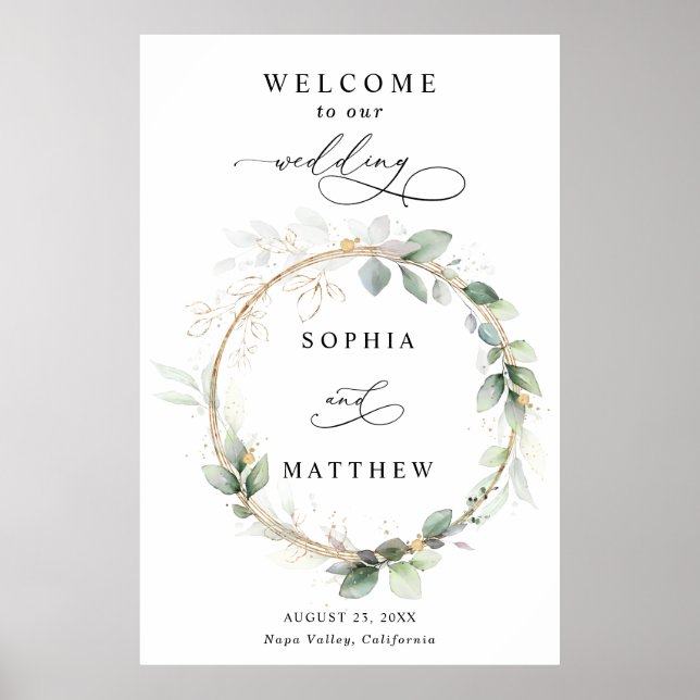 Greenery and Gold Wedding Welcome Poster (Vorne)