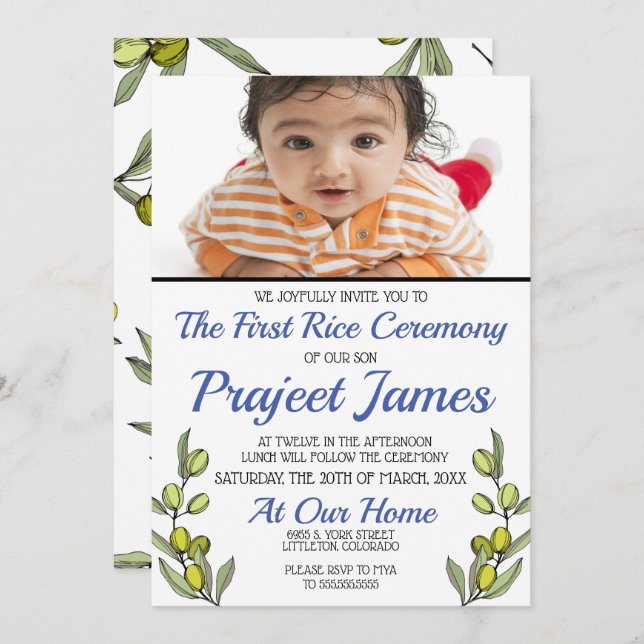 Greenery Annaprashan Einladung (Vorne/Hinten)