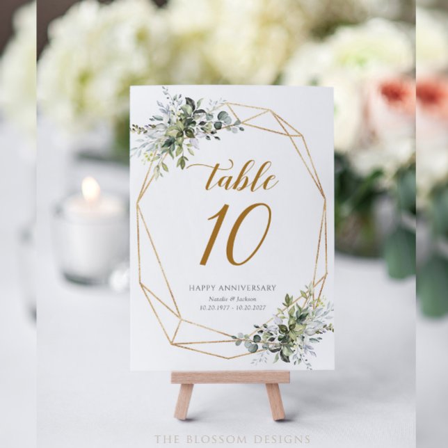 Greenery Anniversary Table Numbers Card - EAC326a Tischnummer (Anniversary Table Number Card 5x7)