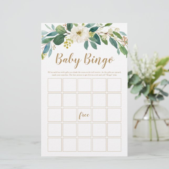 Greenery Baby Bingo Game (Stehend Vorderseite)