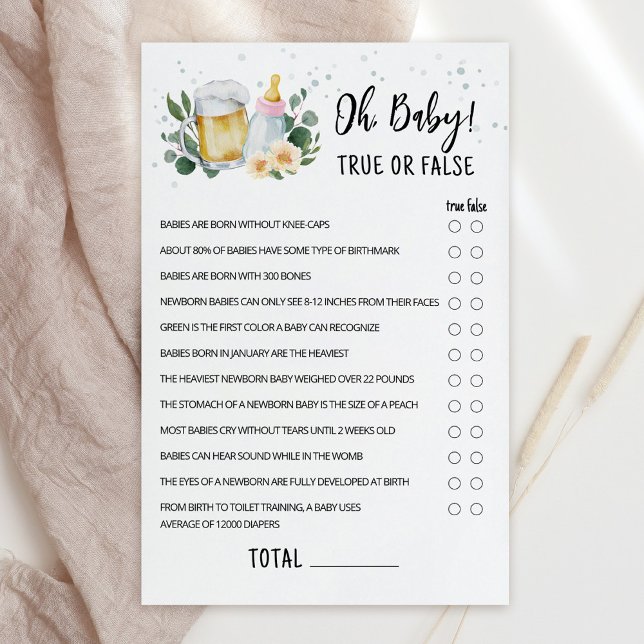 Greenery Baby Braut ein Wahr oder Falsch Spiel Ros (Greenery and Beer Baby Brewing Baby Shower Oh Baby True or False Game)