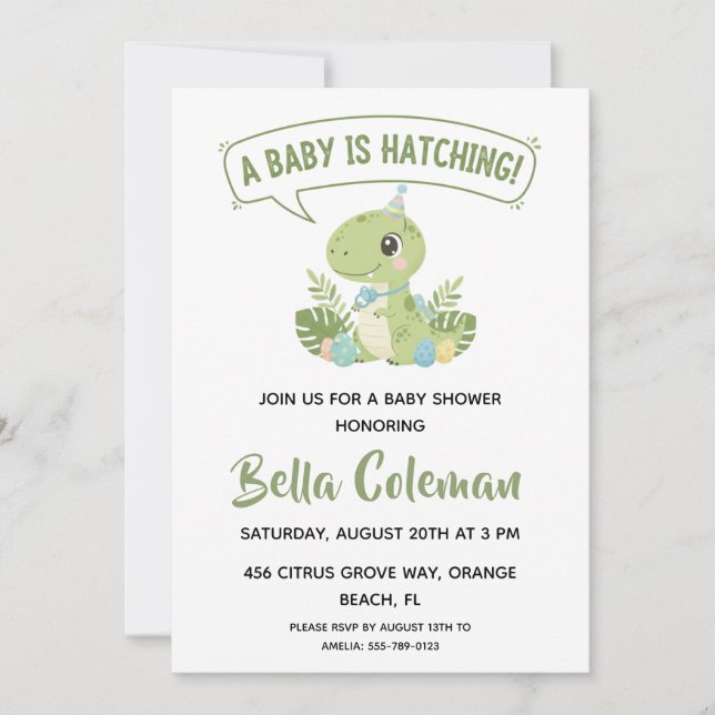 Greenery baby dinosaur baby shower invitations einladung (Vorderseite)