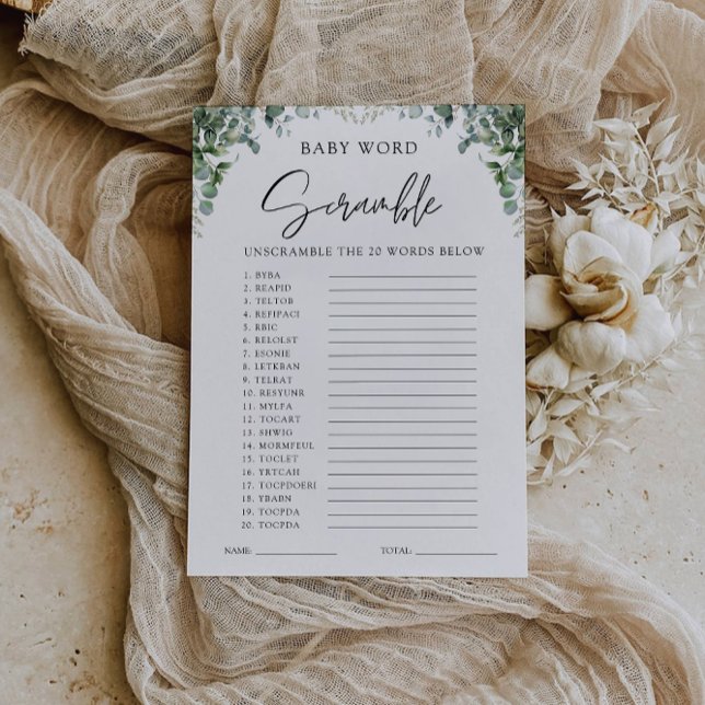 Greenery Baby Duschgame - Word Rührei Einladung (Greenery Baby shower game – Word scramble Invitation)