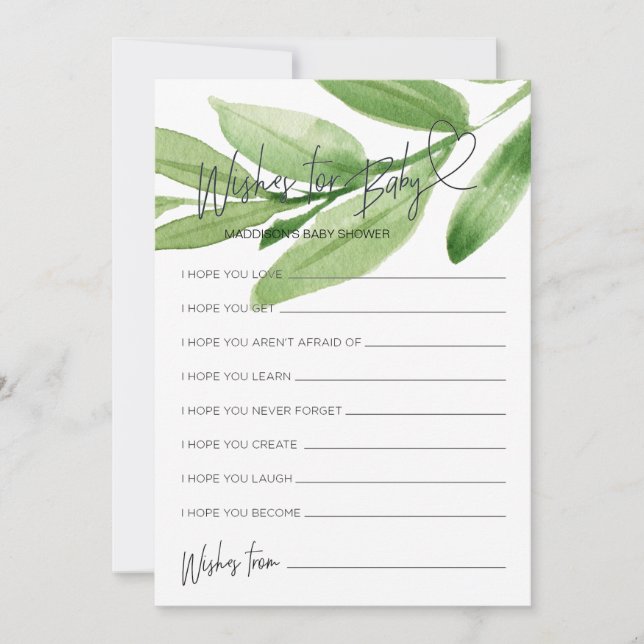 Greenery Baby Duwer wünscht sich Baby Game Card Einladung (Vorderseite)