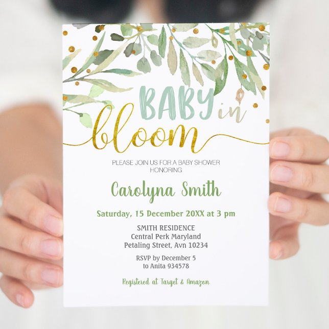 Greenery Baby in Blütendusche Einladung (Von Creator hochgeladen)