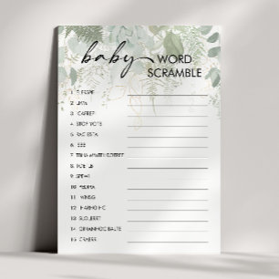 Greenery Baby Shower Baby Word Scramble Game Card Einladung