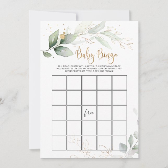 Greenery Baby Shower Bingo/Traits Games Einladung (Vorderseite)