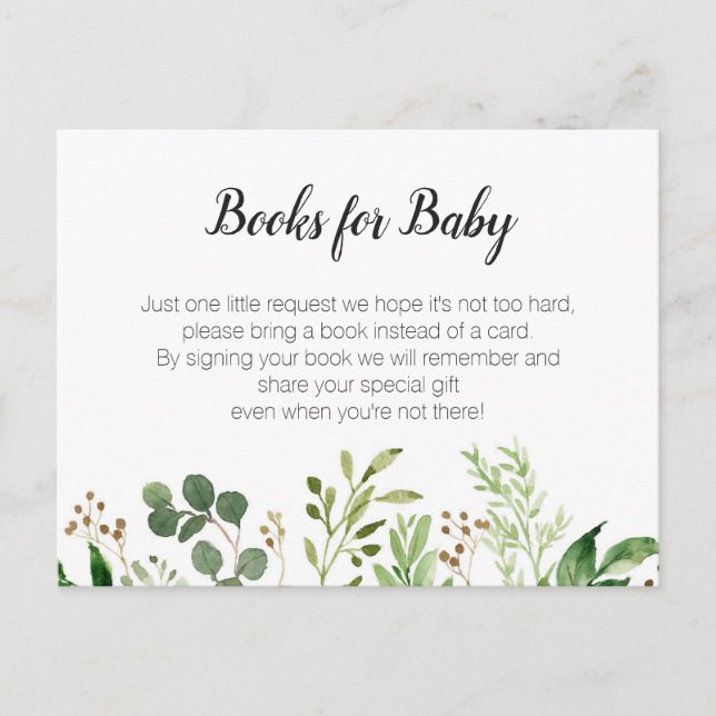 Greenery Baby Shower - Bringen Sie einen Bucheinsa Einladungspostkarte (Vorderseite)