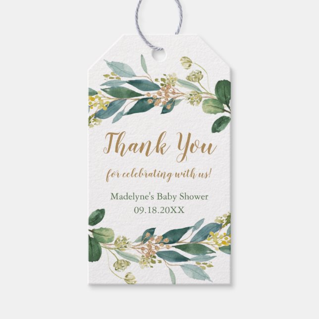 Greenery Baby Shower Favors Tag Geschenkanhänger (Vorderseite)