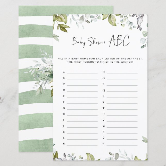 Greenery Baby Shower Game - ABC (Vorne/Hinten)
