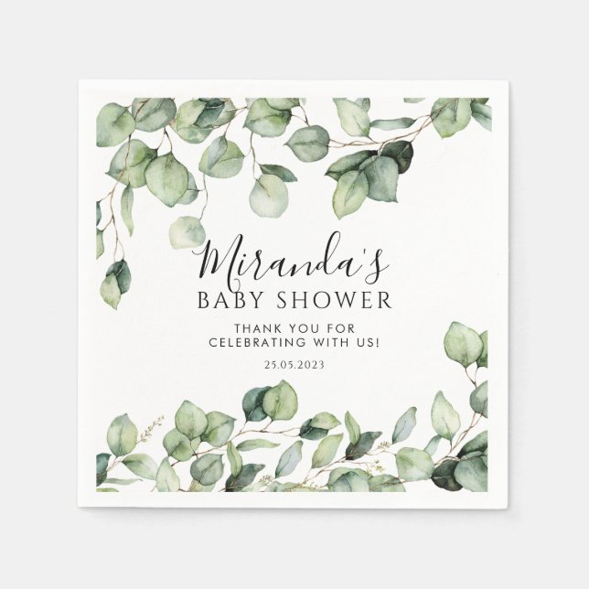 Greenery Baby Shower Napkins Eucalyptus Botanical Serviette (Vorderseite)