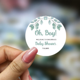 Greenery Baby Shower Oh Junge Runder Aufkleber