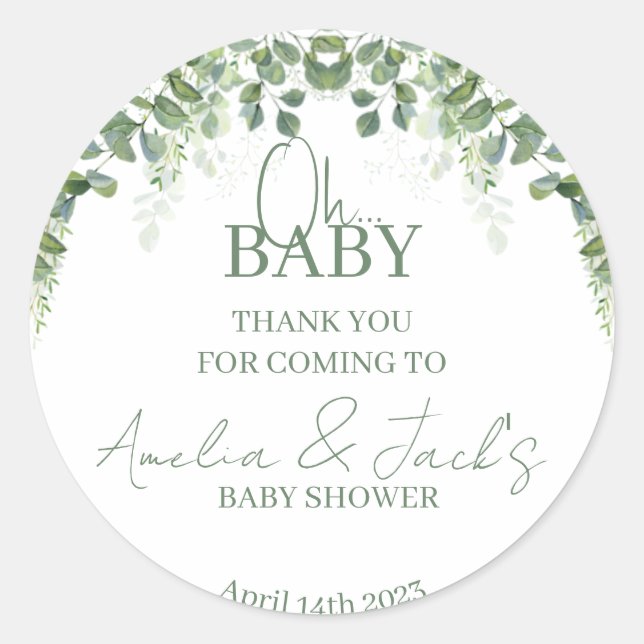 Greenery Baby Shower Vielen Dank Sticker (Vorderseite)
