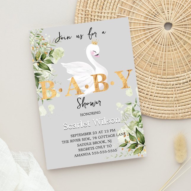 Greenery Baby Swan Princess Girl Baby Shower Einladung (Von Creator hochgeladen)