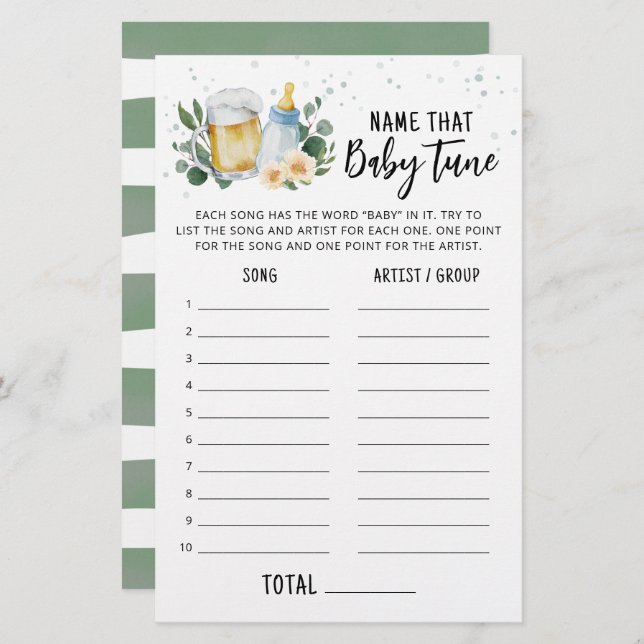 Greenery Baby trägt den Namen des Baby Tune Spiels (Vorne/Hinten)