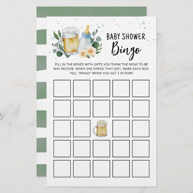 Greenery Baby wird Baby Shower Bingo Game (Vorne/Hinten)