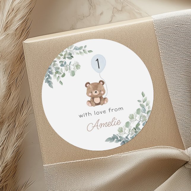 Greenery Balloon Teddy Bear Erstgeburt neutral Runder Aufkleber (Von Creator hochgeladen)
