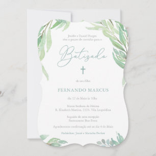 Greenery Baptism Party für Jungen in portugiesisch Einladung