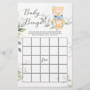 Greenery Bear Baby Shower Bingo Game Paper Sheet