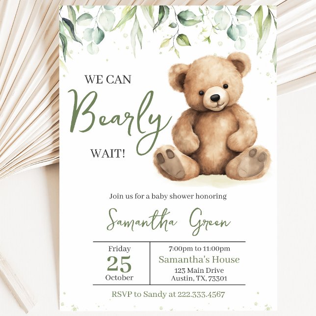 Greenery Bear Baby Shower Einladung (Von Creator hochgeladen)