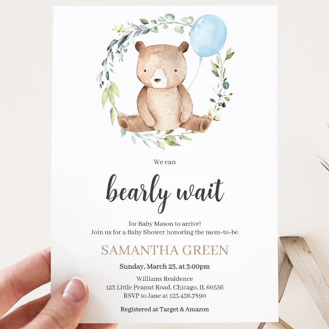 Greenery Bear Baby Shower Einladung (Von Creator hochgeladen)