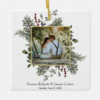 Greenery Berries Wedding Foto Ornament