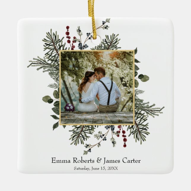 Greenery Berries Wedding Foto Ornament (Vorderseite)