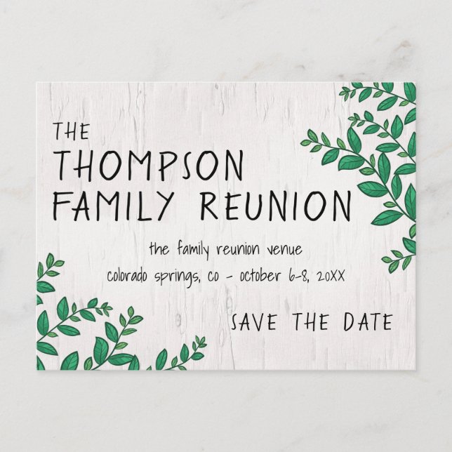 Greenery Birch Family Wiedersehen Save the Date Postkarte (Vorderseite)
