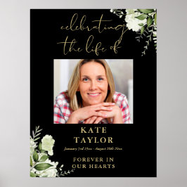 Greenery Black And Gold Celebration Of Life Photo Poster