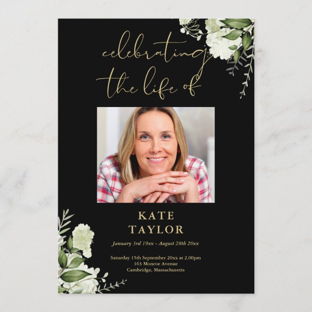 Greenery Black And Gold Funeral Order Of Service  Programm (Vorderseite)