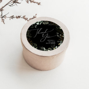 Greenery Black and Gold Vielen Dank Gastgeschenk H Runder Aufkleber
