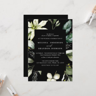 Greenery Black   Botanische Hochzeit mit Wasserfar Einladung