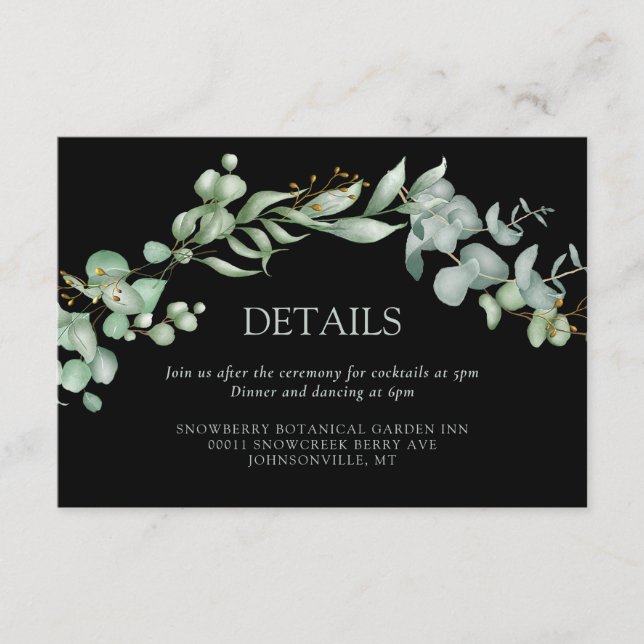 Greenery Black Sage Watercolor Wedding Begleitkarte (Vorderseite)