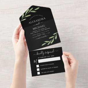 Greenery Black Simple Elegant Wedding UAWG All In One Einladung