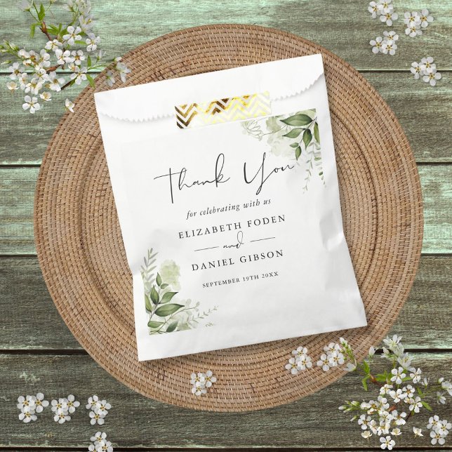 Greenery Blätter Elegant Vielen Dank für Ihre Hoch Geschenktütchen (Greenery Leaves Elegant Thank You Wedding Favor Bag)