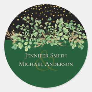 GREENERY Blätter Night Sky Wedding Runder Aufkleber