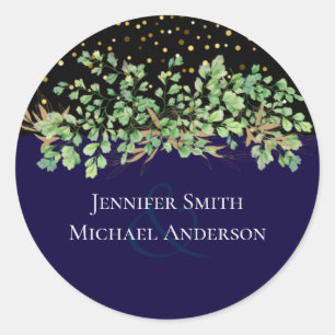 GREENERY Blätter Night Sky Wedding Runder Aufkleber