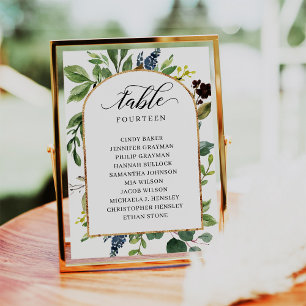 Greenery Blätter Tischnummer Seating Chart Cards