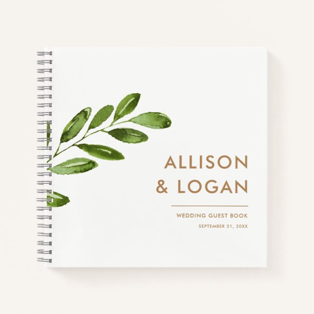 Greenery Blätter Wreath Modern Wedding Guest Book Notizbuch (Vorderseite)
