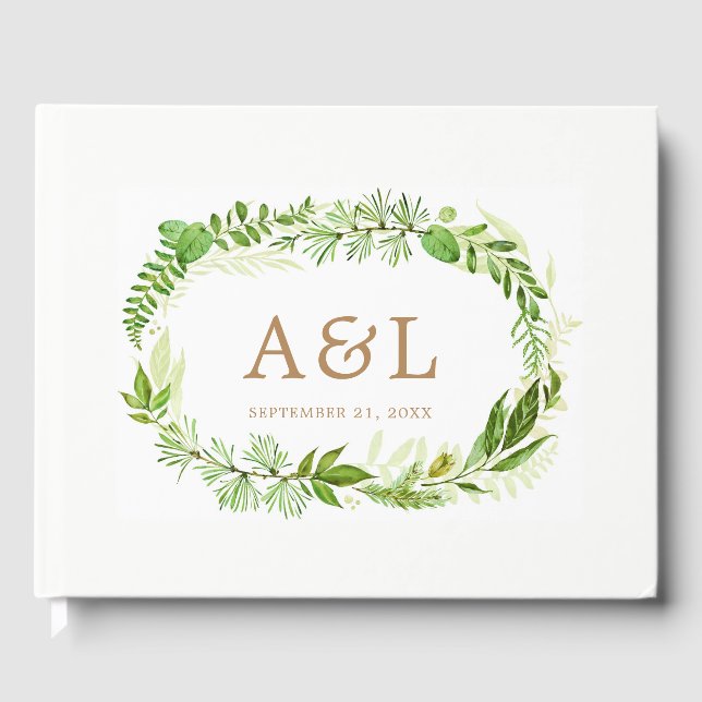 Greenery Blätter Wreath Rustic Wedding Guest Book Gästebuch (Vorderseite)