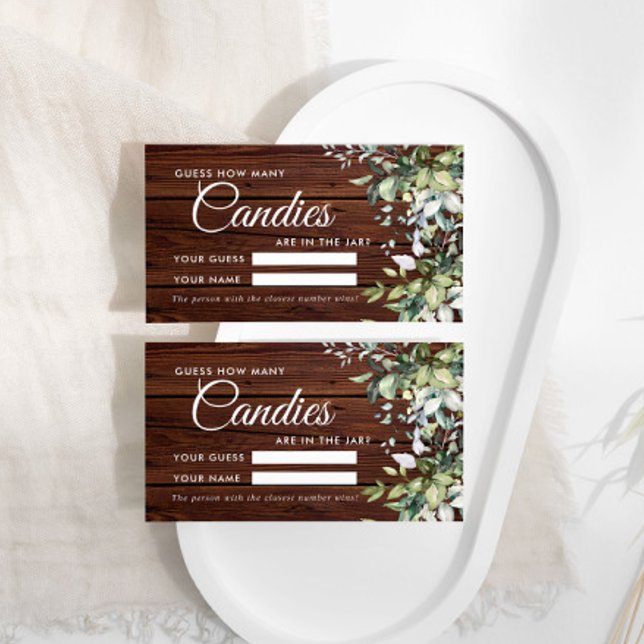 Greenery Bloral Wie viele Candies Shower Game Card Platzkarte (Von Creator hochgeladen)