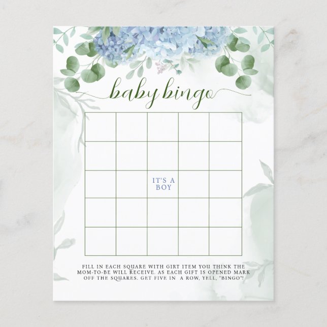 Greenery Blue hydrangea Baby Bingo Baby Shower (Vorderseite)