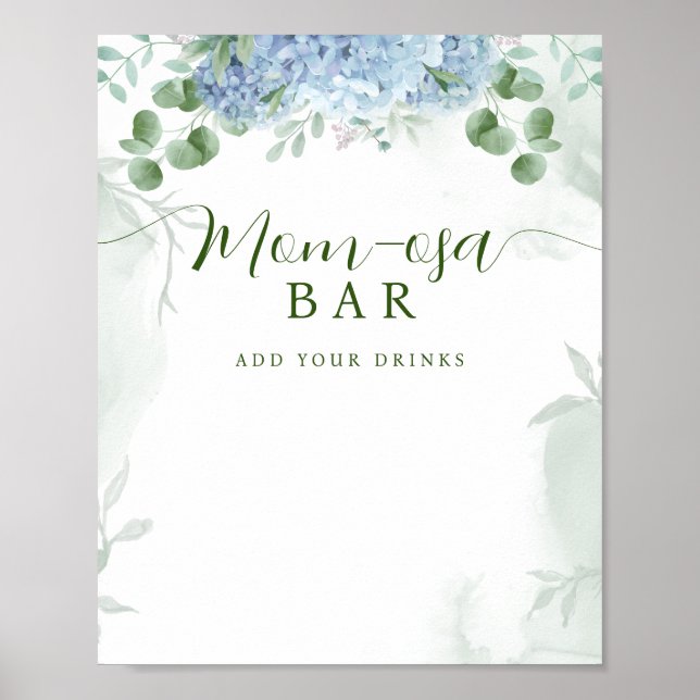Greenery Blue Hydrangea Mama-osa Baby Dusche Poster (Vorne)