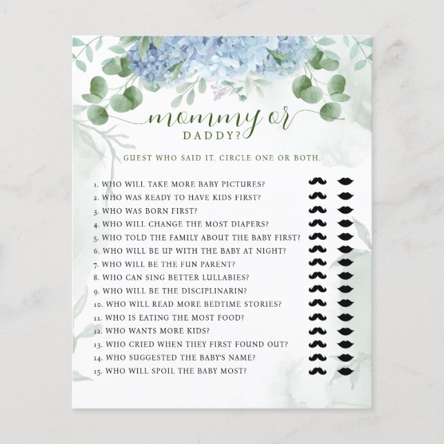 Greenery Blue Hydrangea Mommy oder Daddy Baby Show (Vorderseite)